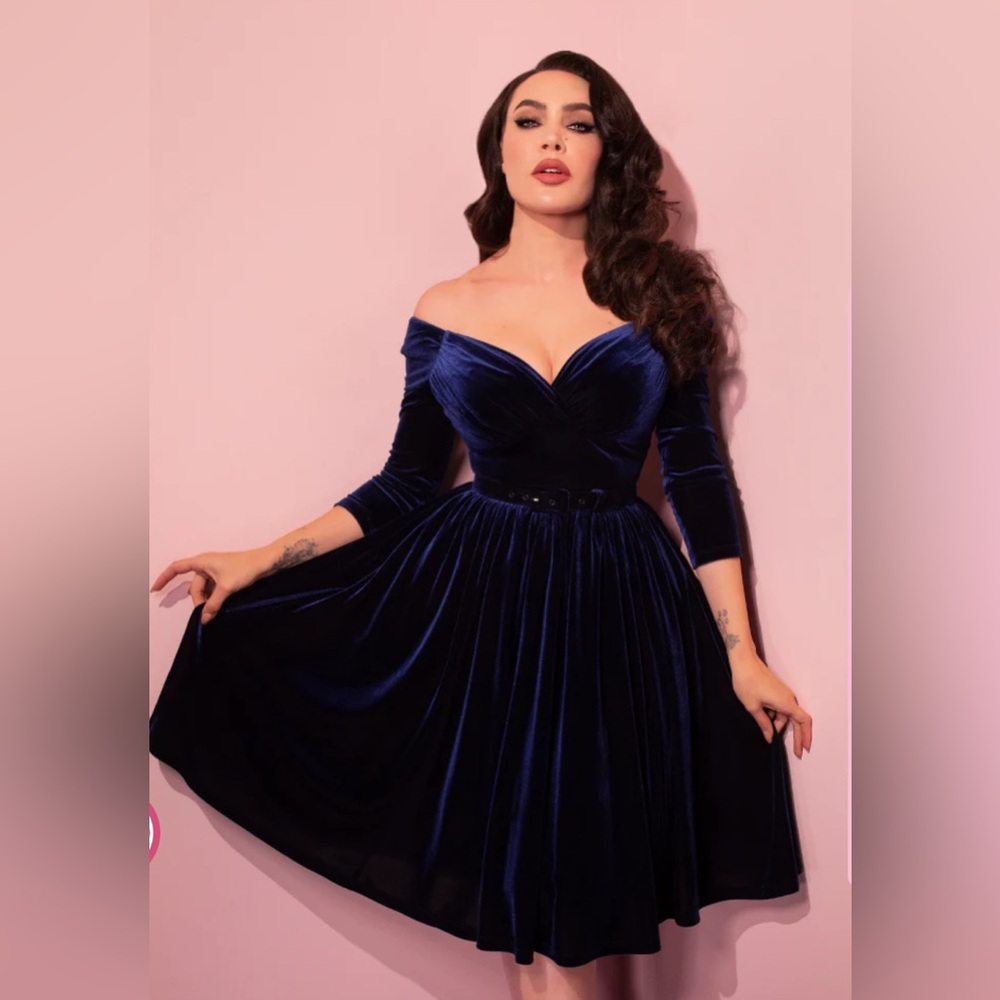 VIXEN STARLET SWING DRESS IN NAVY by Micheline Pitt XL